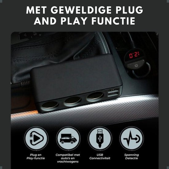 Auto Sigarettenaansteker Splitter - 12V USB Autolader Adapter - Met USB-C