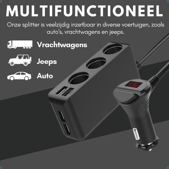 Auto Sigarettenaansteker Splitter - 12V USB Autolader Adapter - Met USB-C