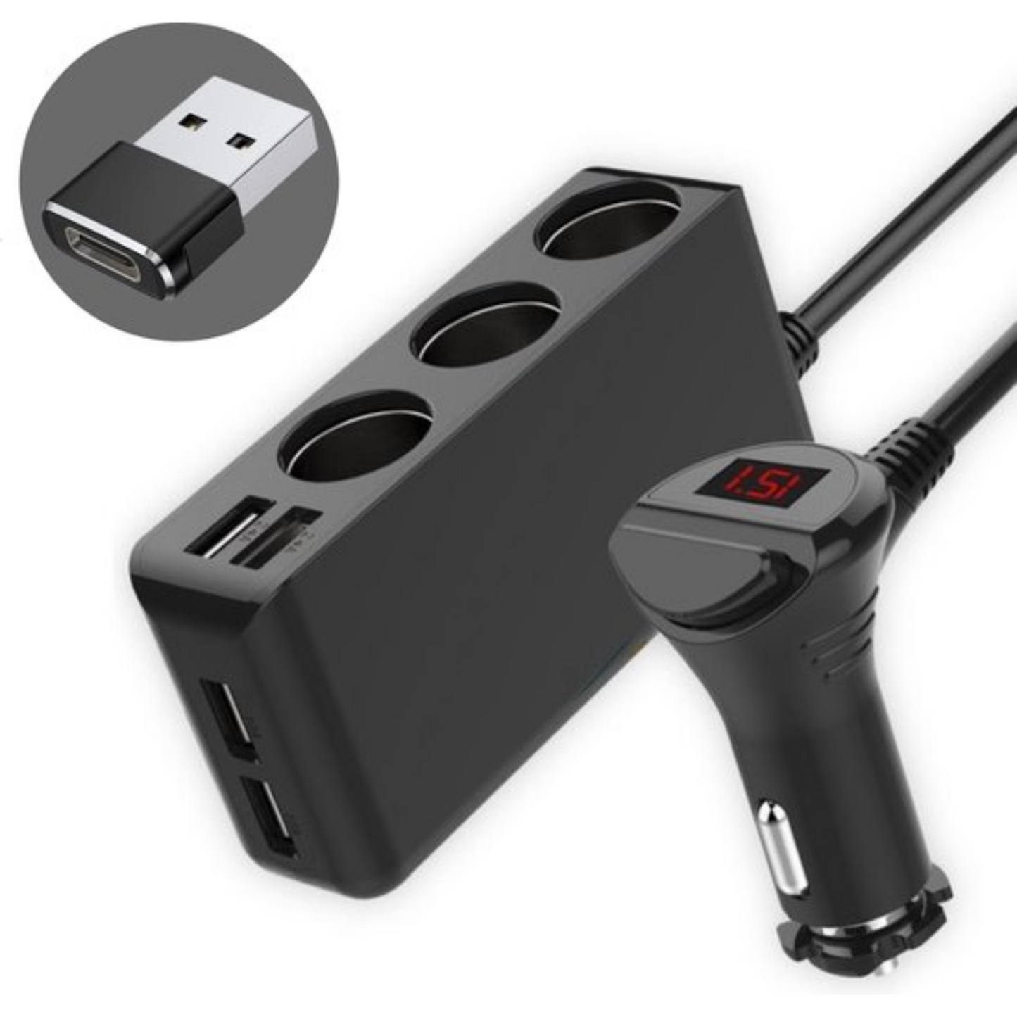 Auto Sigarettenaansteker Splitter - 12V USB Autolader Adapter - Met USB-C