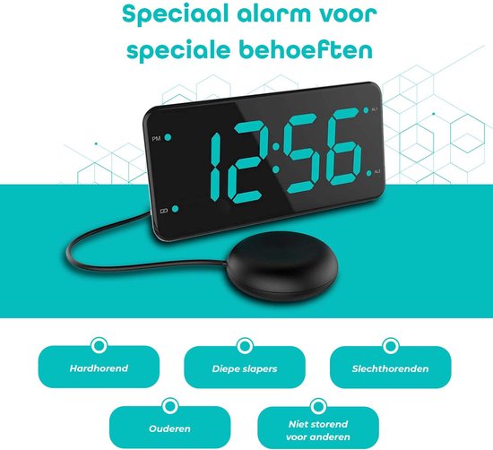 Wekkerradio met Trilkussen voor Slechthorenden / Doven / Diepe slapers - Wekker